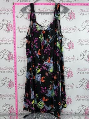 Spense dress tropical neon flowers Black Midi Dress with Neon Floral Print